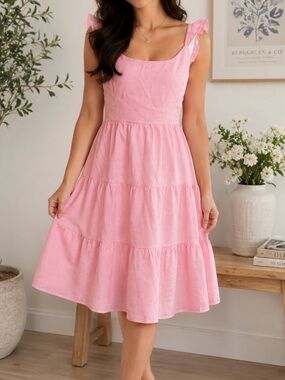Altar'd State Pink Tiered Ruffle Strap Sundress